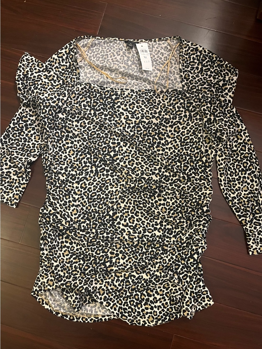 Ann Taylor Women’s Leopard Print Ruched top - Black, Tan  & Cream